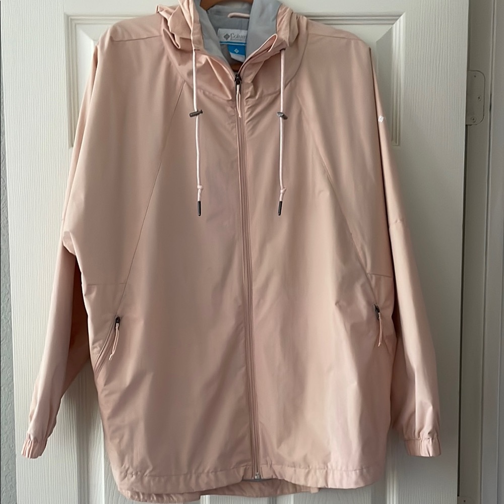 COLUMBIA Women Blush Pink Hooded Waterproof Jacket Sz Large